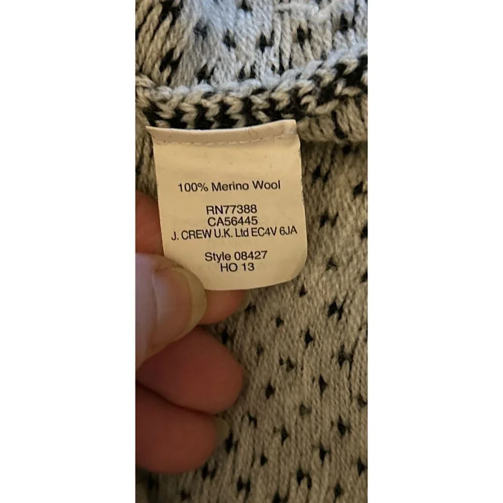 J.CREW Fair Island Sweater Knitted Wool Navy Blue White Crewneck Size Med